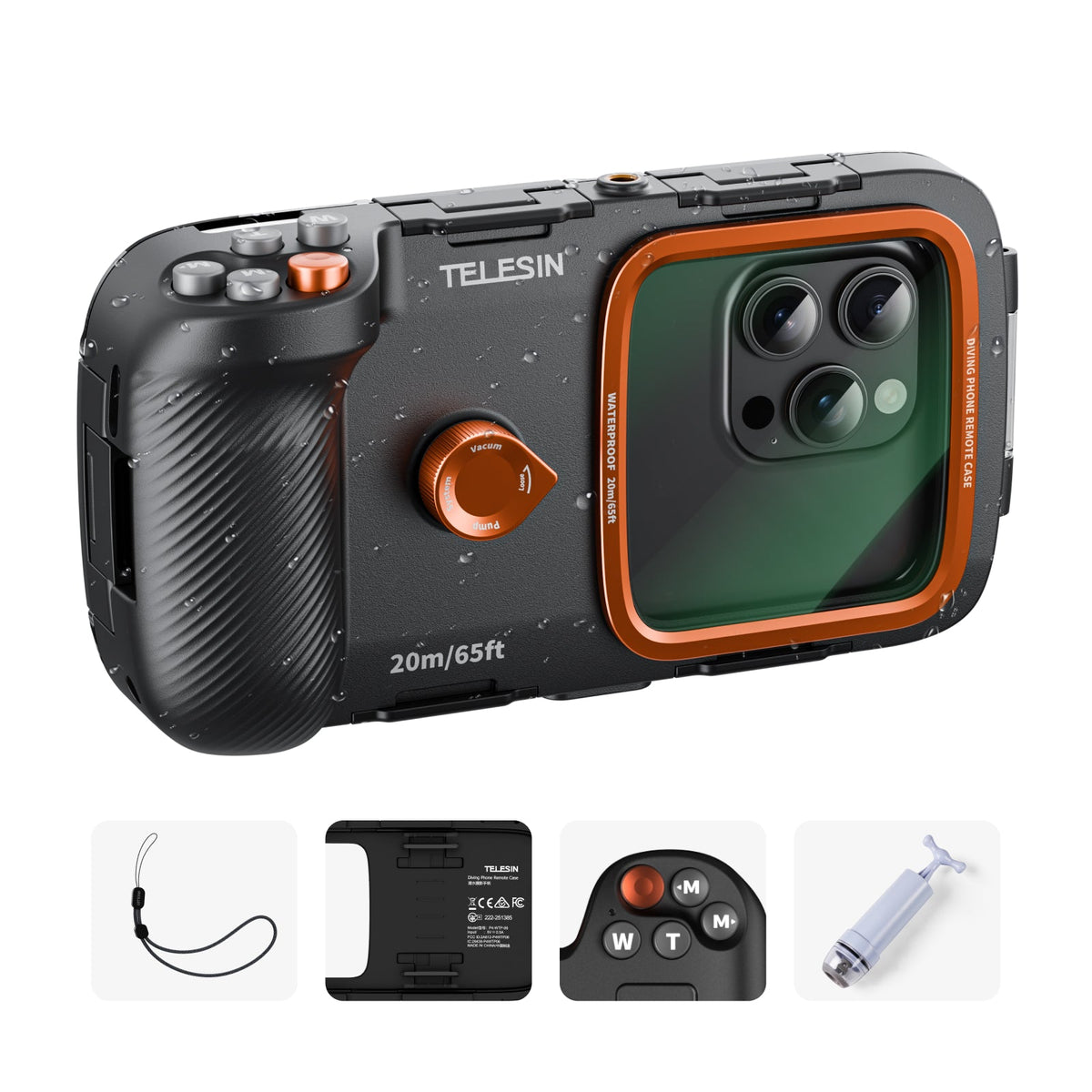 TELESIN underwater phone case with 5-button Bluetooth control system on the handle